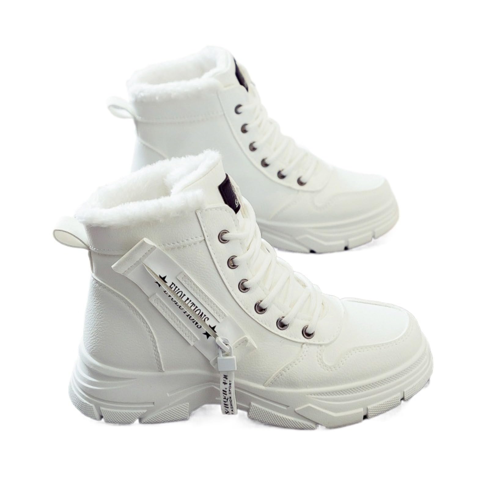 Plus Size Fur-Lined Womens Snow Boots - Warm Winter Lace-Up Mid-Calf Platform PU Boots for Women