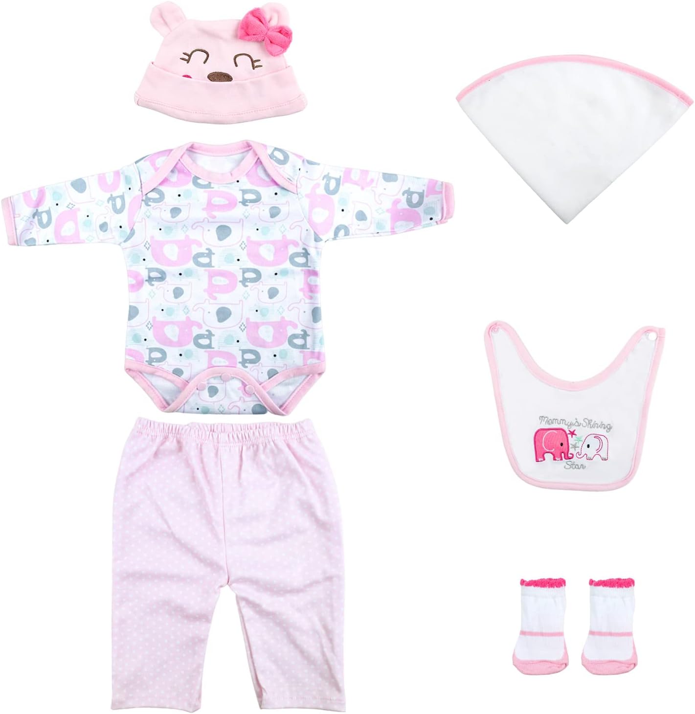 CARANOVO Reborn Baby Doll Clothes 22 inch Pink Elephant
