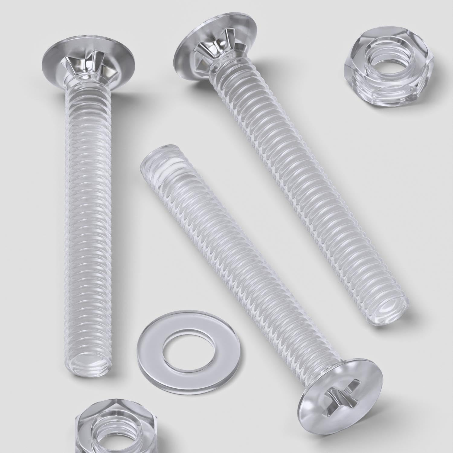 50x Clear Acrylic/PC Cross Countersunk Screws, Nuts, Bolts & Washers, M4 x 30 mm