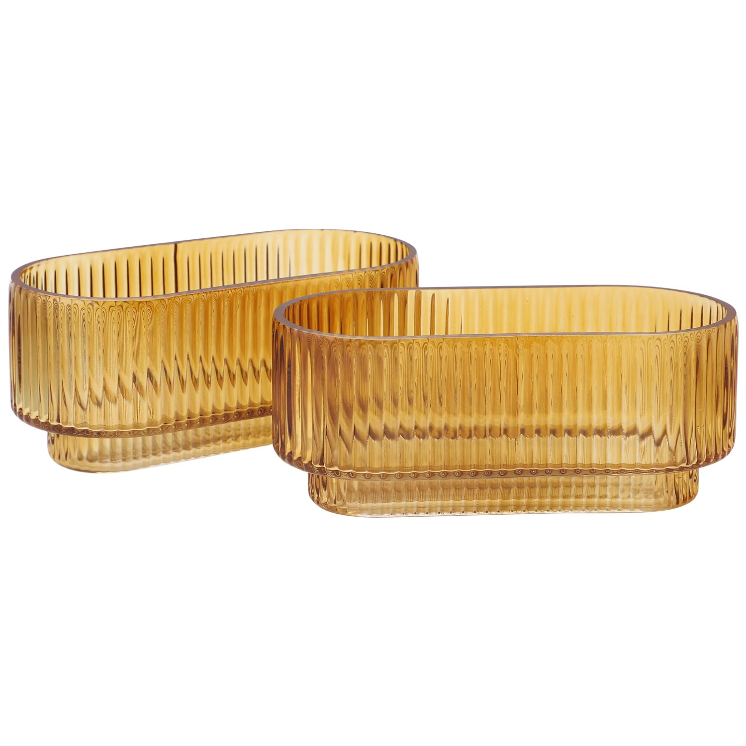 MARTAGE Ribbed Glass Vases, Small Vases for Flowers Set of 2, Amber Glass Vase for Centerpieces, Rectangle Bud Vases for Living Room, Bedroom, Kitchen