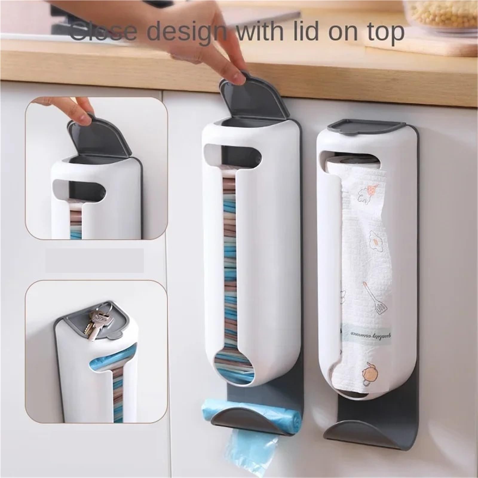 Dispensador de Bolsas plástico montado en la Pared, Organizador for Cocina y hogar, fácil Acceso, Caja Almacenamiento Basura Que Ahorra Espacio, 2 uds para Cocina y Baño