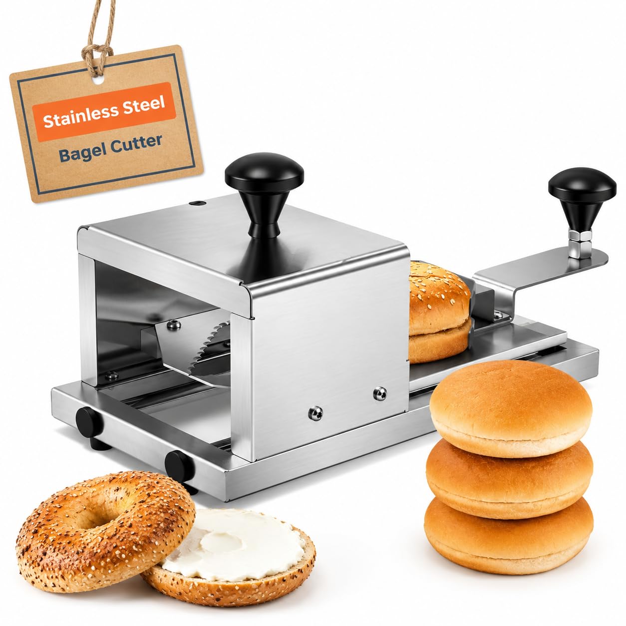 FHRKA Commercial Burger Buns Slicer Bagel Bread Guillotine, Adjustable Cutting Thickness, for Cutting Even Bagels & Bun Slices