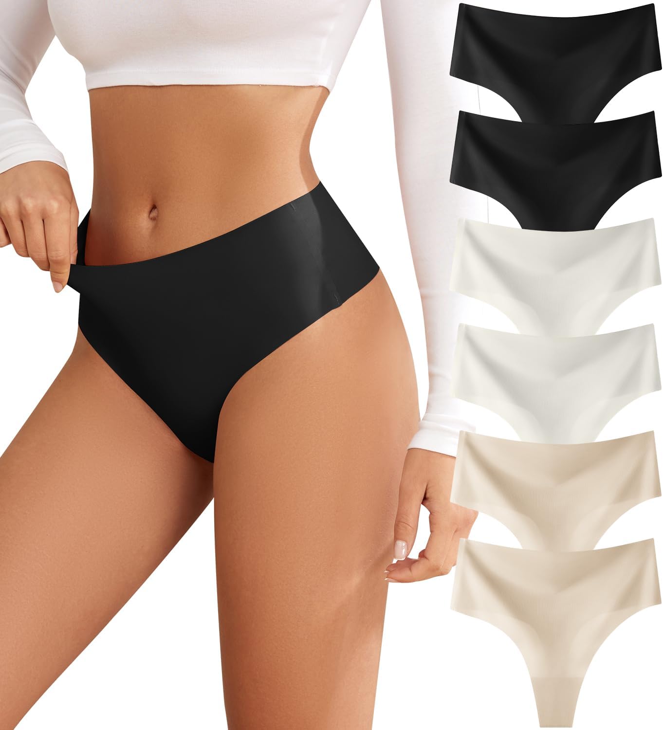 Thongs for Womens High Waisted Seamless for Women Underwear Sexy Breathable Panties 6 Pack