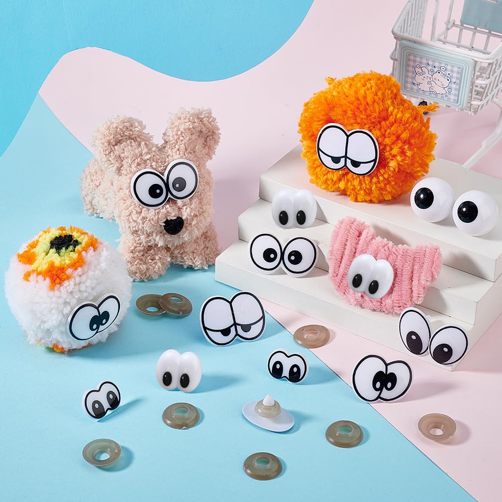 AHADERMAKER - 8 estilos de ojos de seguridad de plástico con espaciador, ojos de muñeca ovalados de colores mixtos para manualidades, costura, marionetas, oso