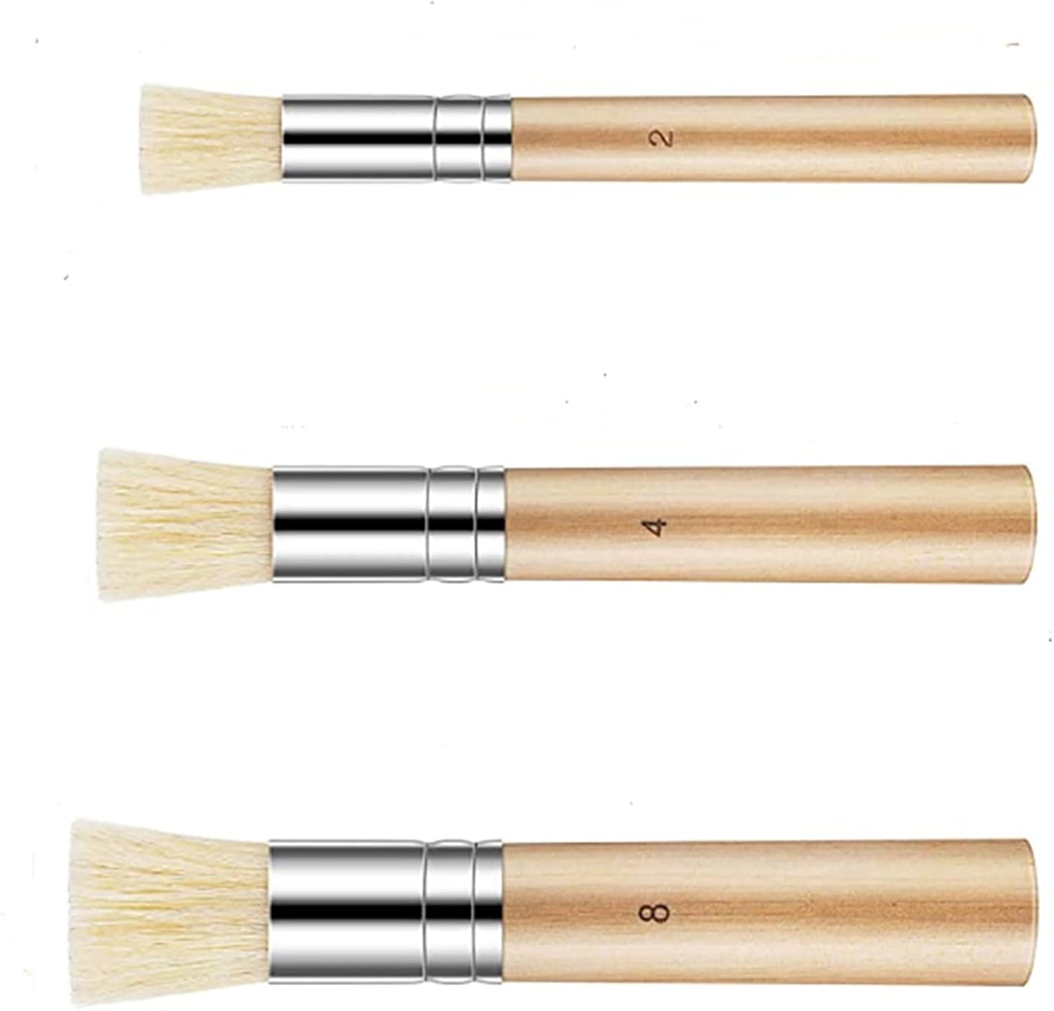 3pcs Wooden Stencil Brush Set 3 Sizes Natural Bristle Brushes for Acrylic Painting Watercolor Painting Oil Painting Card Making DIY Art Crafts Project