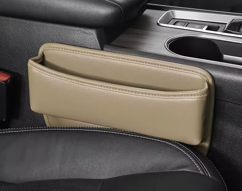 YIMICO Leather Car Seat Gap Pocket Filter Organizer and Storages Automotive Universal For Car SUV Truck Fill The Gap Between Seat and Console Stop Things from Dropping (Beige)
