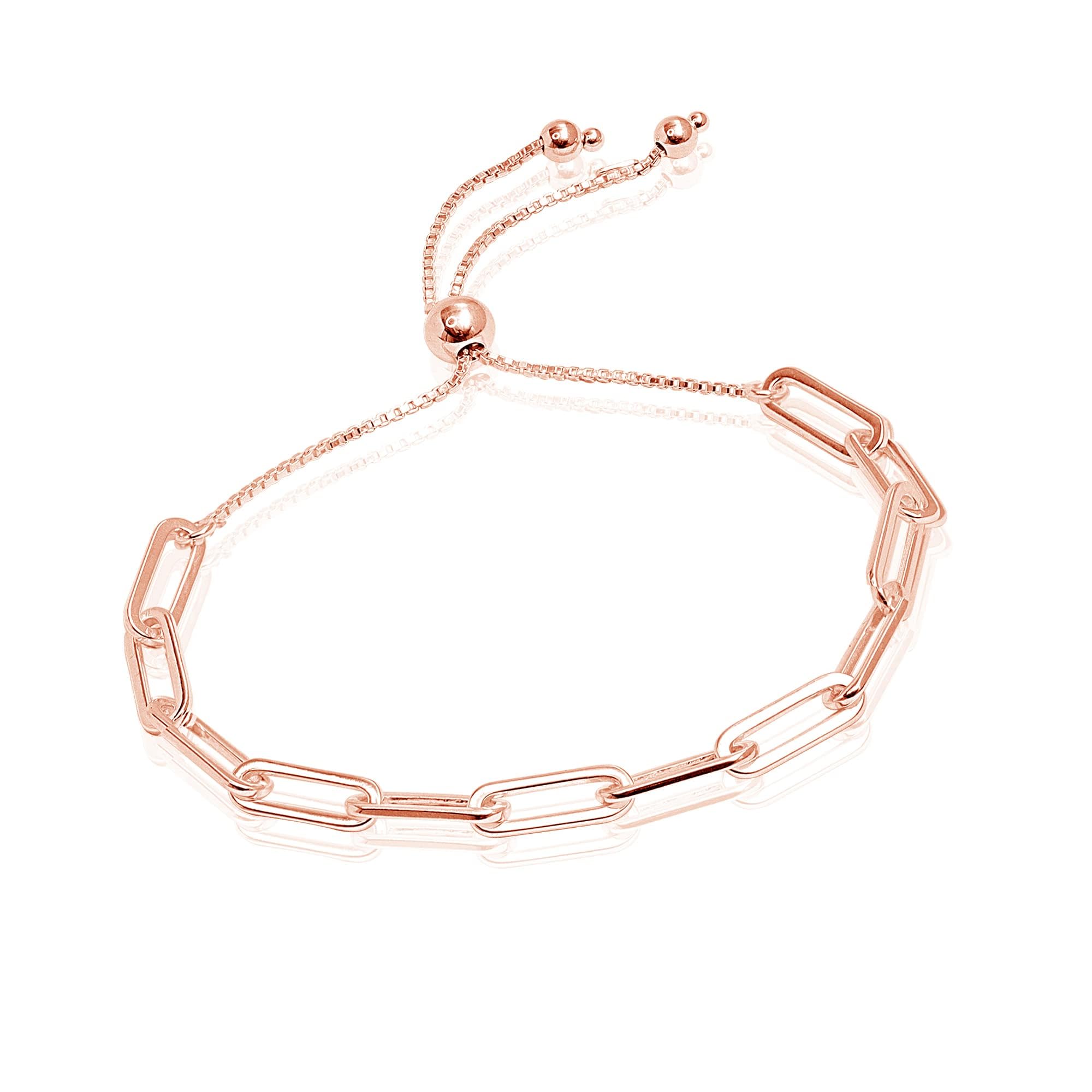 LeCalla 925 Sterling Silver BIS Hallmarked Rose-Gold Plated Italian Solid Adjustable Bolo Slider Paperclip Link Chain Bracelet for Women and Girls (B0CRHJSDZP) Amazon Price History, Amazon Price Tracker