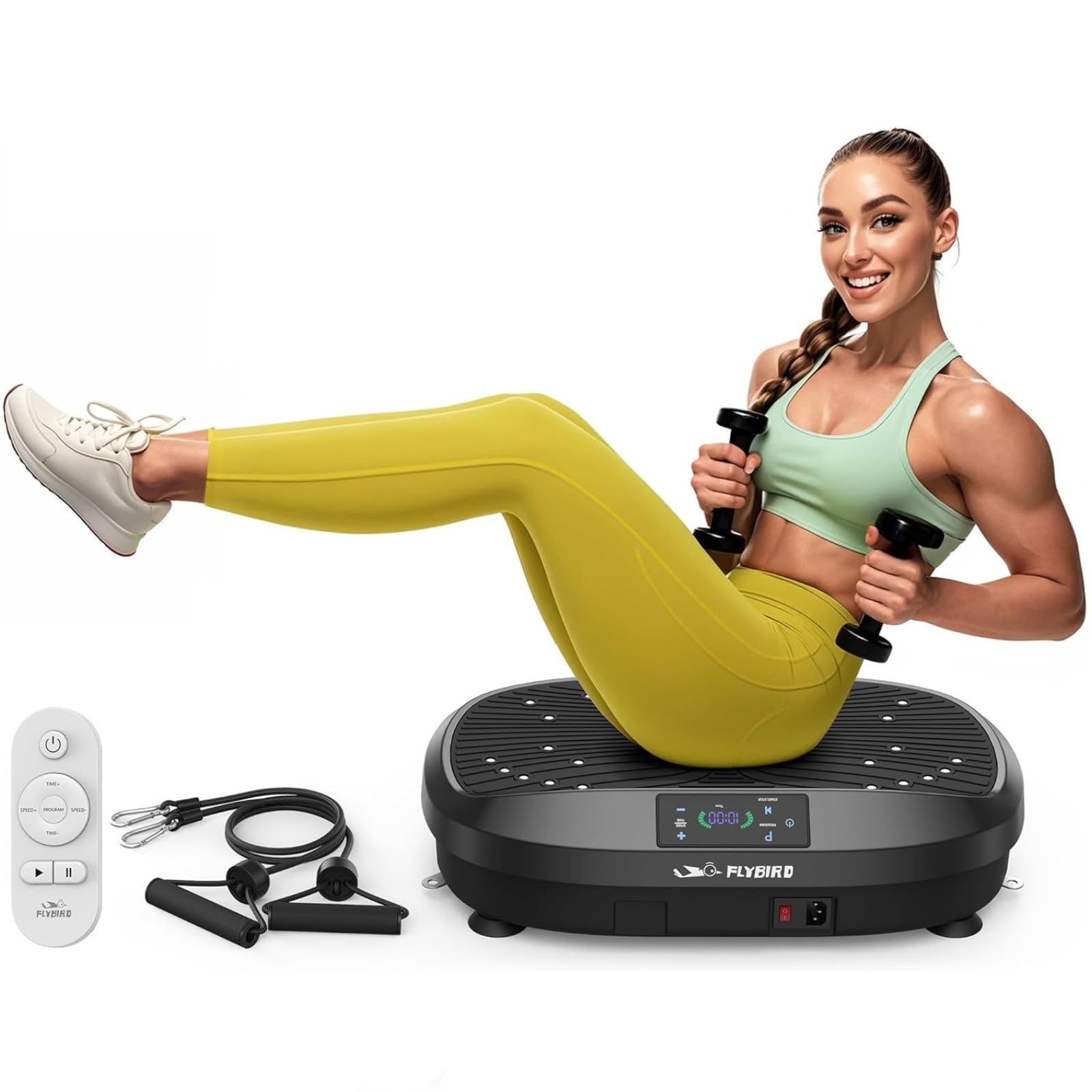 FLYBIRD Vibrationsplatte, 120 Leistungsstarke einstellbare Geschwindigkeiten,150KG Tragkraft,Ganzkörper-Training mit Fernbedienung für Frauen Muskelaufbau & Lymphdrainage