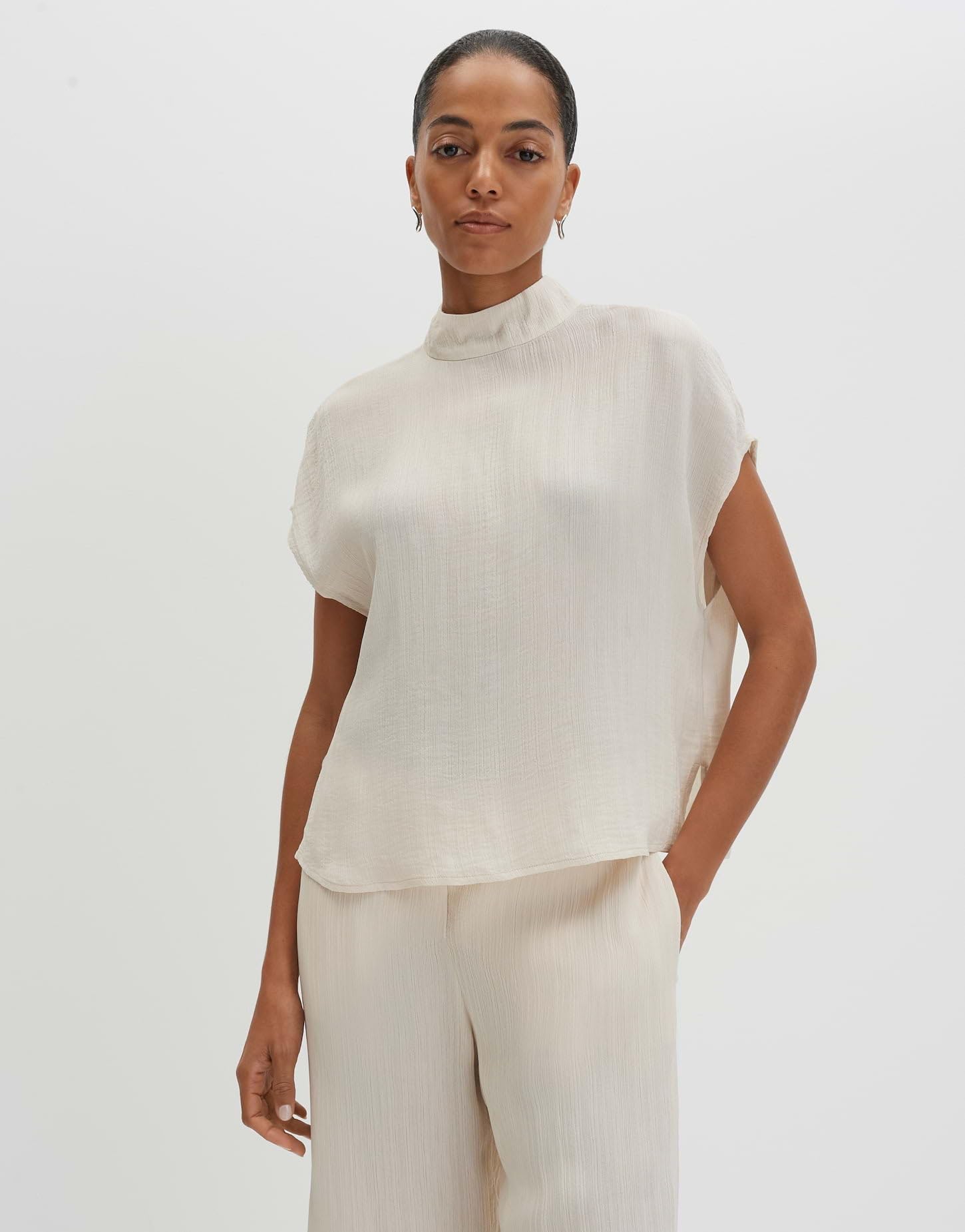 someday Damen Kurzarmbluse | Zartes Blusentop mit Crinkle Effekt