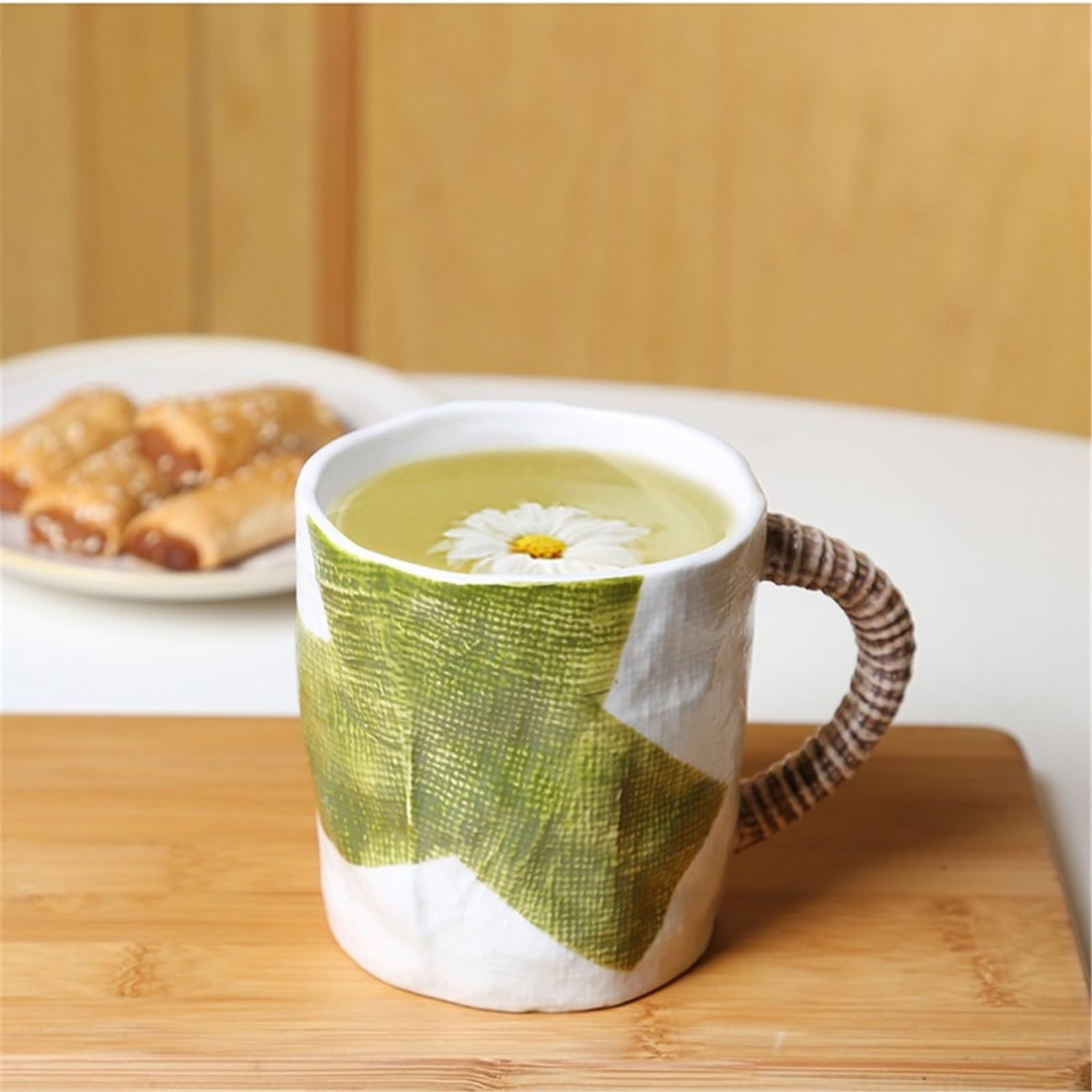 Taza de té Taza de cerámica azul texturizada pintada a mano, 350 ml