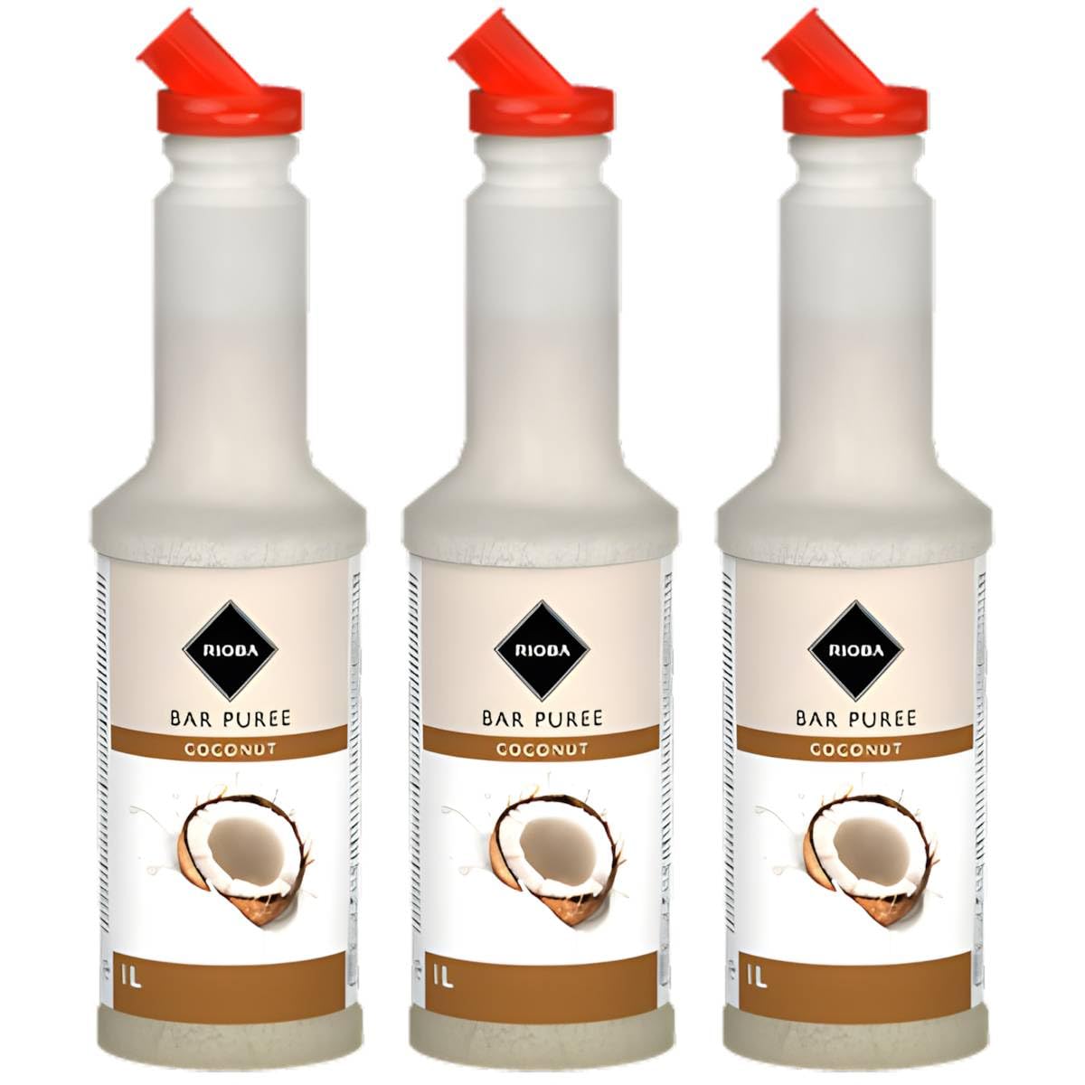 Rioba Bar Purée Mix - Sin Gluten, Elaborado en Italia - Ideal para Cocteles y Postres, 1,3 kg (3 BOTELLAS 1,300 ML., COCO)