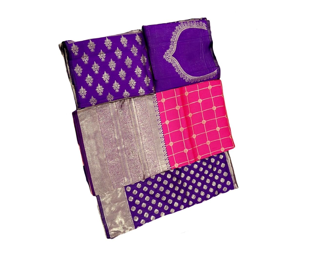 Khunshi creation Women Printed Kanjiveram Silk Ethnic wear Unstitched Lehenga Choli With Dupatta Set (WS_2040_Pink&Purple)