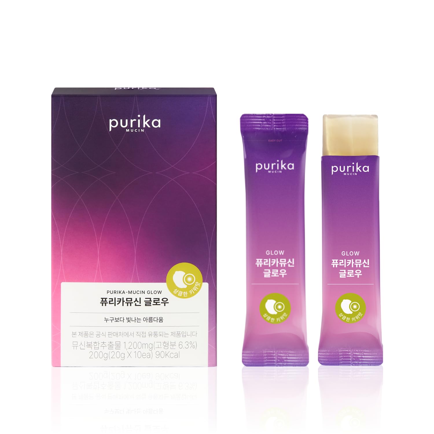 Glow, 1200mg Snail Mucin Supports Skin Elasticity, Collagen Peptides Jelly Stick, Kiwi Flavor, Biotin, Vitamin C, Hyaluronic Acid, Prebiotics, Korean Skin Care, 10 Sticks Kiwi 10 Sticks