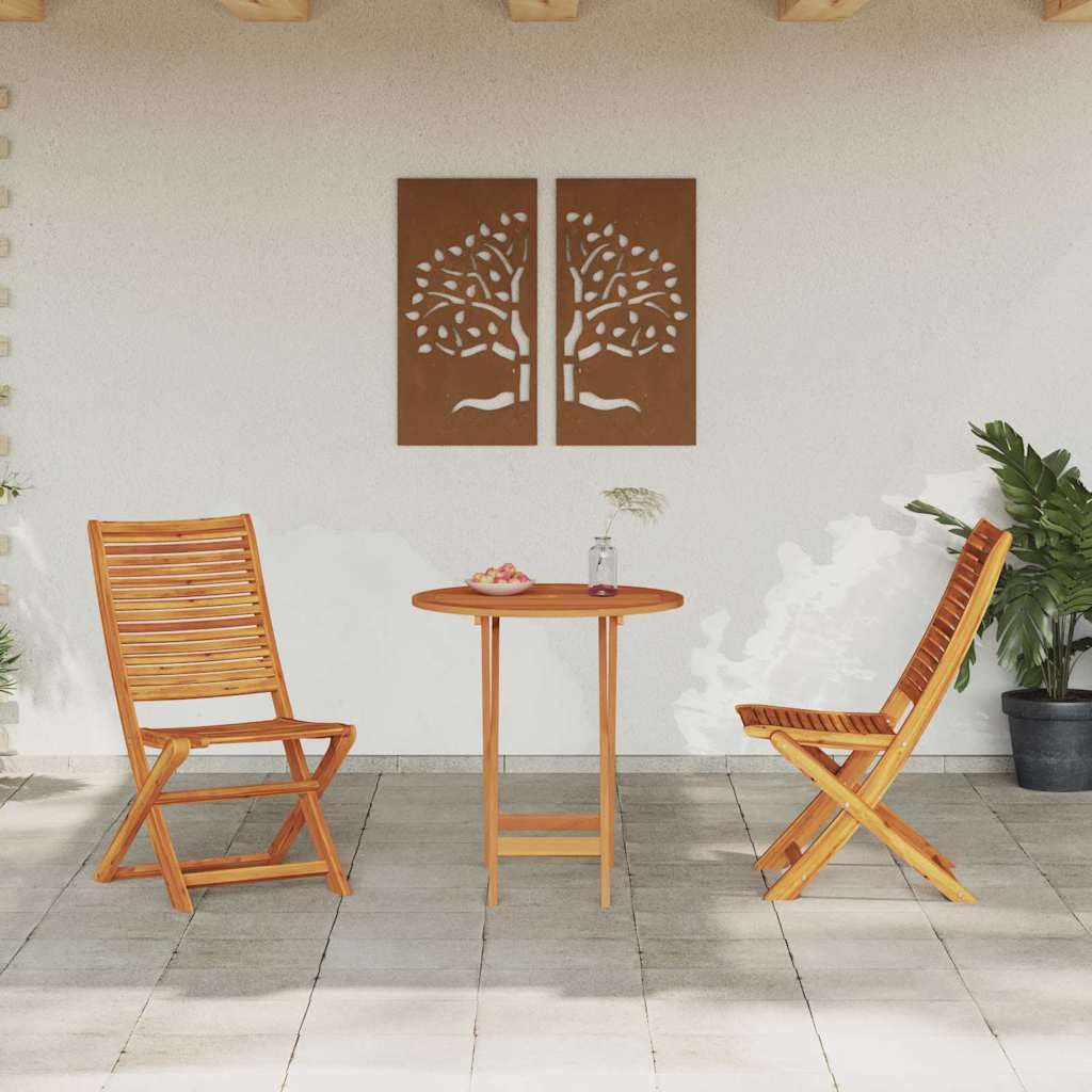 Set da bistro pieghevole da 3 pezzi, in legno di acacia massiccio, 60 x 60 x 75 cm, con cuscino salvaspazio, per piccoli balconi e terrazze, robusto set da giardino in legno per esterni e sala