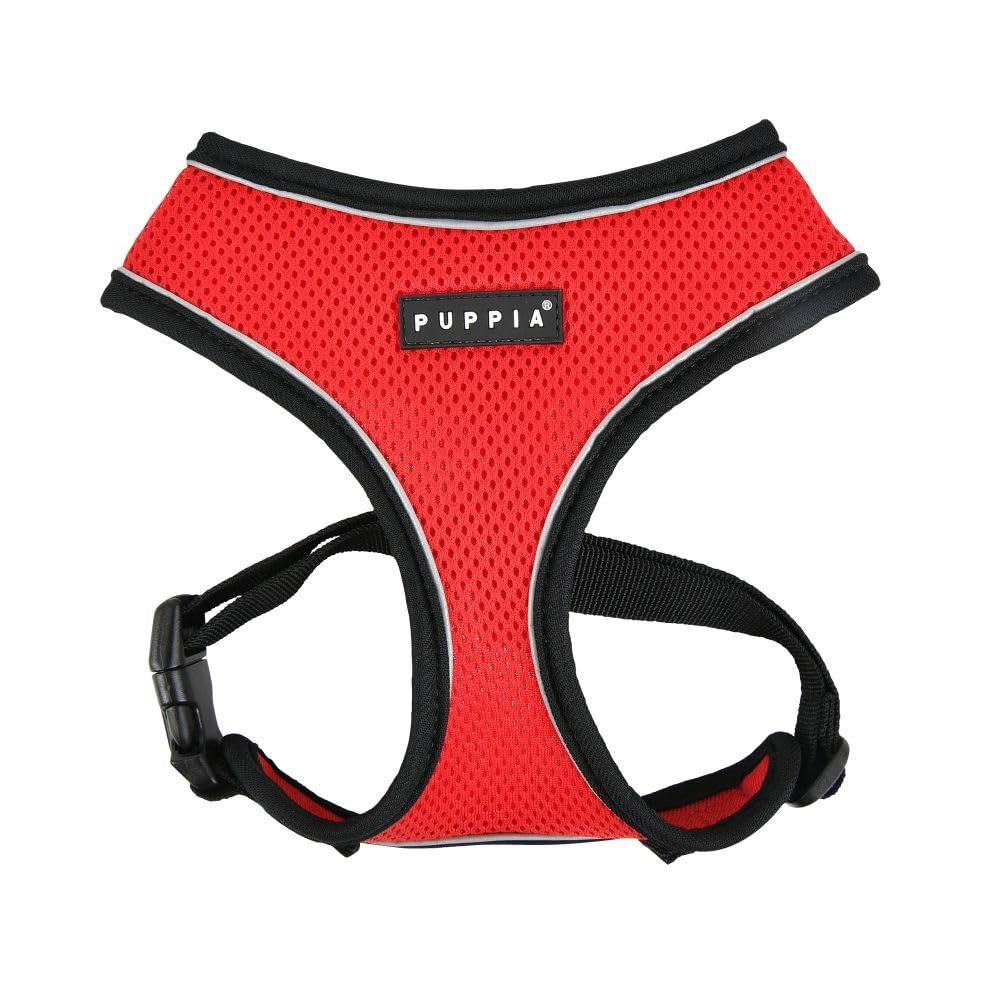 Puppia Dog Harness, Classic Style, Red, M, Reflective Safety Bands