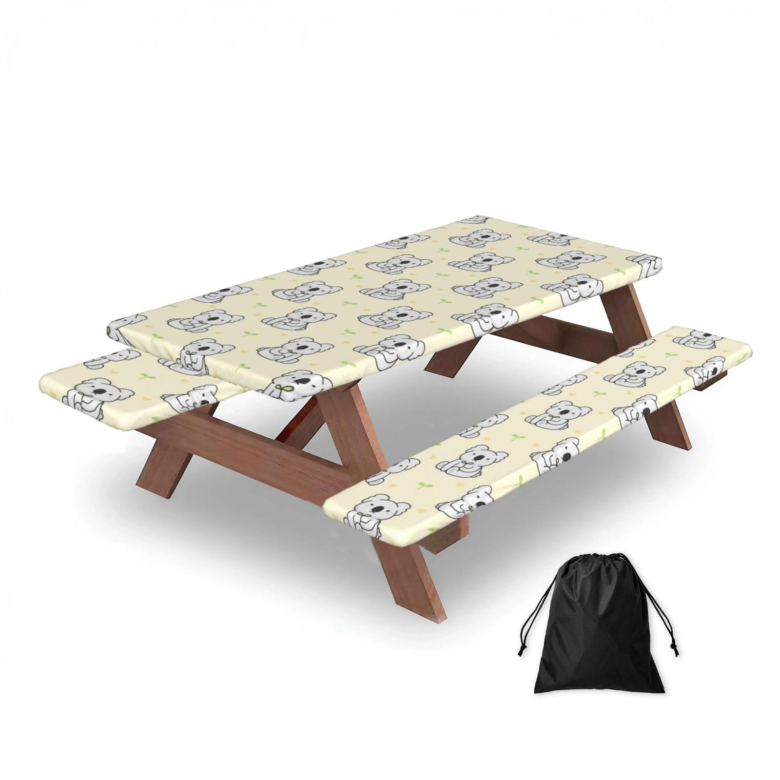 Cute Koala, Picnic Table Cover With Bench Covers -Waterproof Elastic Fitted Tablecloth for Garden Camping Patio 76x152cm