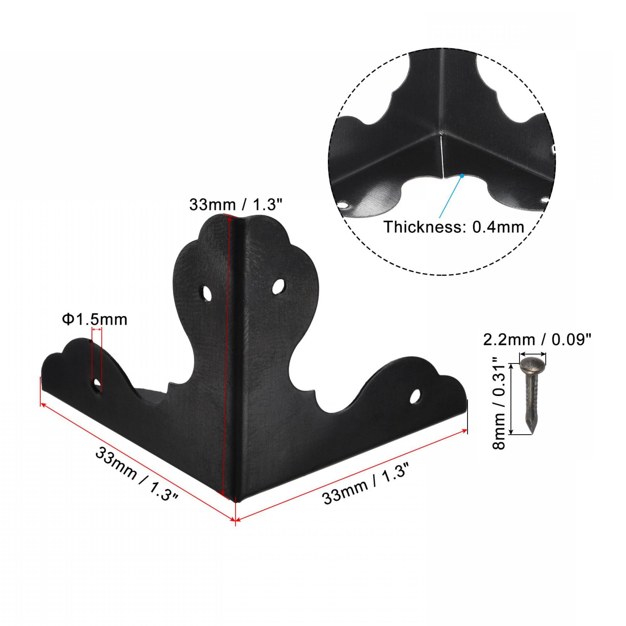 TA-VIGOR 8Pcs Metal Corner Protectors, 33 x 33 x 33mm Edge Guard Decorative Corner Bracket, Black Angle Brace Cover for Tables Chests Suitcase Jewelry Box, with 48Pcs Screws - Image 2
