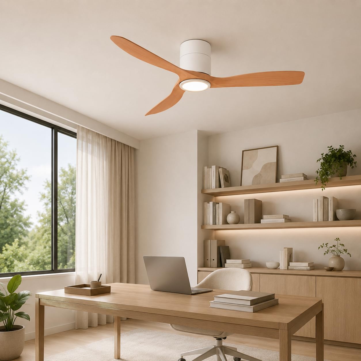 Ventilatore Soffitto con Luce LED - ON MICKEY Ø132cm | Motore Silenzioso DC 35W 3CCT Bianco Rovere