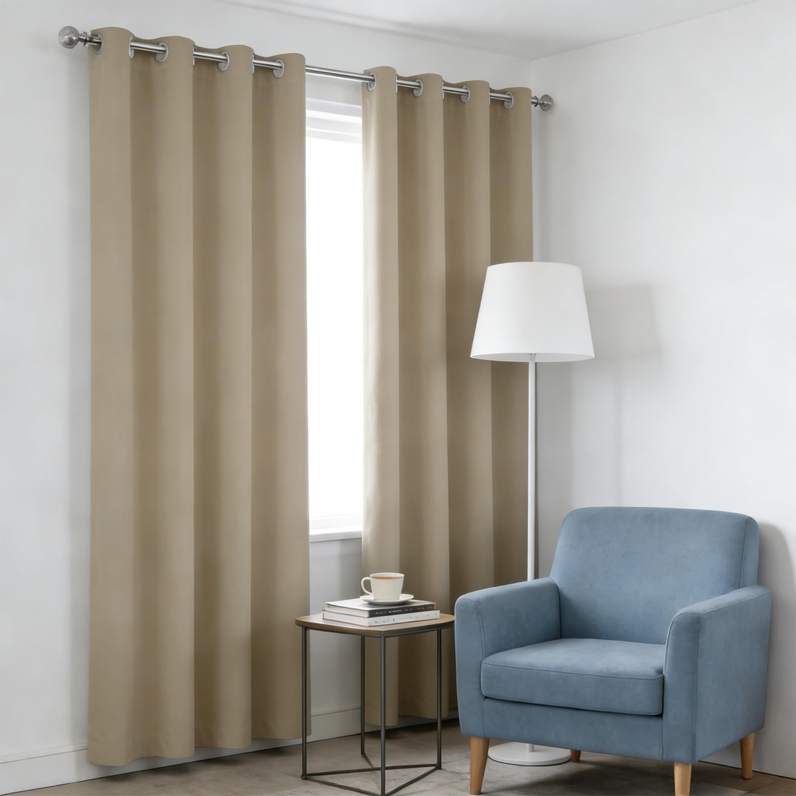 Rideaux anti froid 170x230 cm beige avec oeillets pour isolation thermique