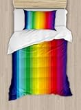 Ambesonne Rainbow Duvet Cover Set of 2, Inspired Vertical Lines Pattern Spectrum of Colors Abstract Art Palette, Decorative 4 Pcs Bedding Set With 2 Pillow Shams, Twin Size, Vivid