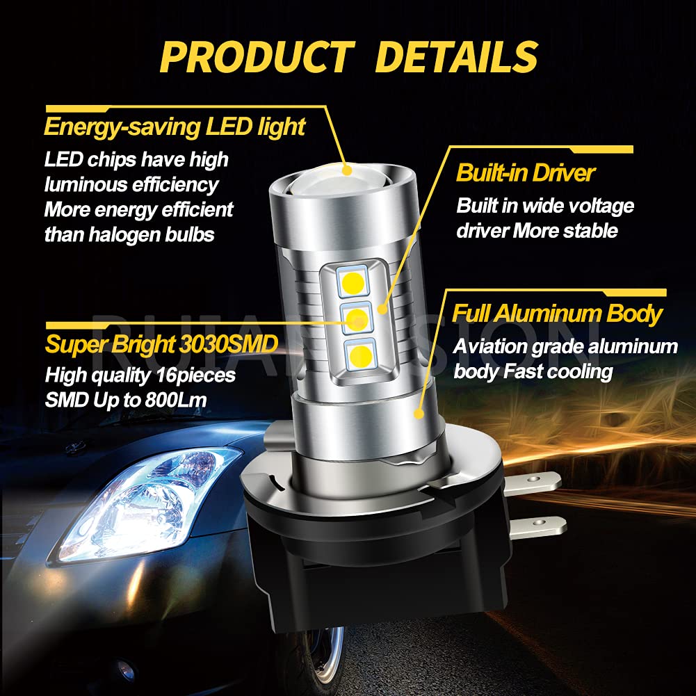 Ruiandsion H11B - Lampadine a LED per fendinebbia, 10-30 V, super luminose, 3030, 16SMD, per fendinebbia, colore: Bianco