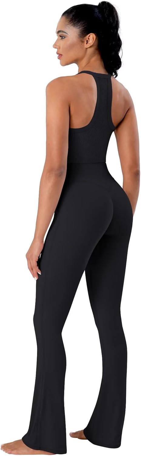 Sunzel Hidden Butt Lifting Scrunch Flare Leggings for Women No Front Seam Crossover Tummy Control Mini Flared Yoga Pants