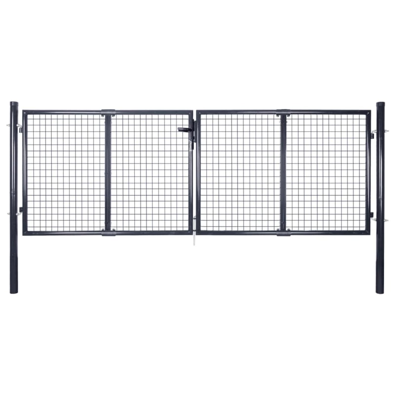 Puerta de jardín de malla doble con 3 llaves, 289 x 100 cm, acero galvanizado, color gris