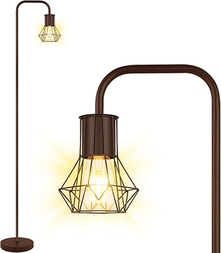 BoostArea Lámpara de pie, lámpara de pie industrial, lámpara de pie con bombilla LED de 6 W, enchufe E26, interruptor de pie de encendidoapagado,