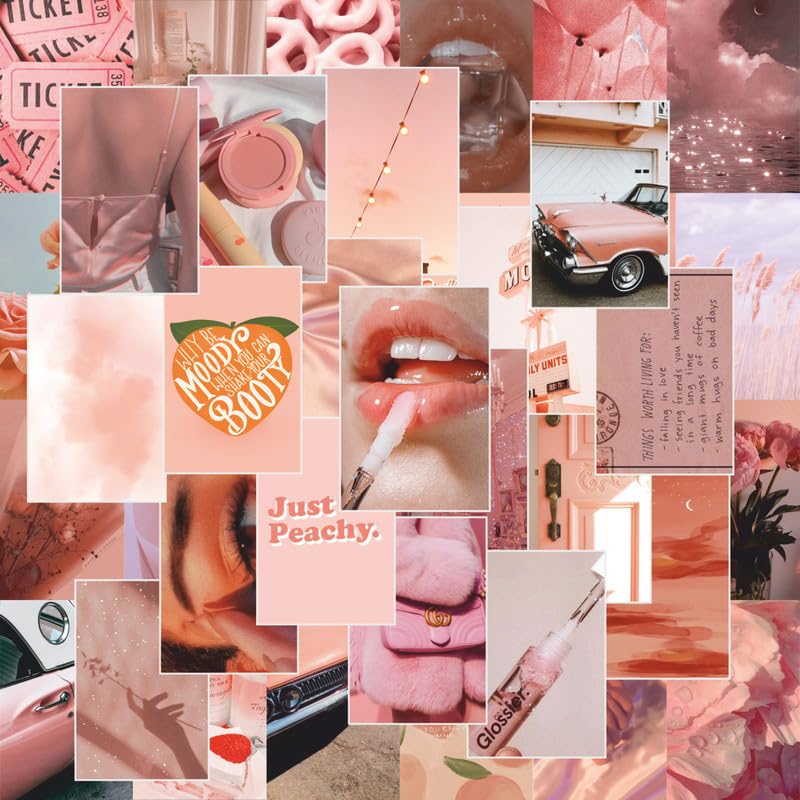 Image of POSTERONN Pink Aesthetic Wall Collage Kit Set of 54 Premium 4x6 Inch Posters Cute Pink Room Decor for Bedroom Living Room Office Thick Cardstock Wall Art Prints with Glue Dots Included