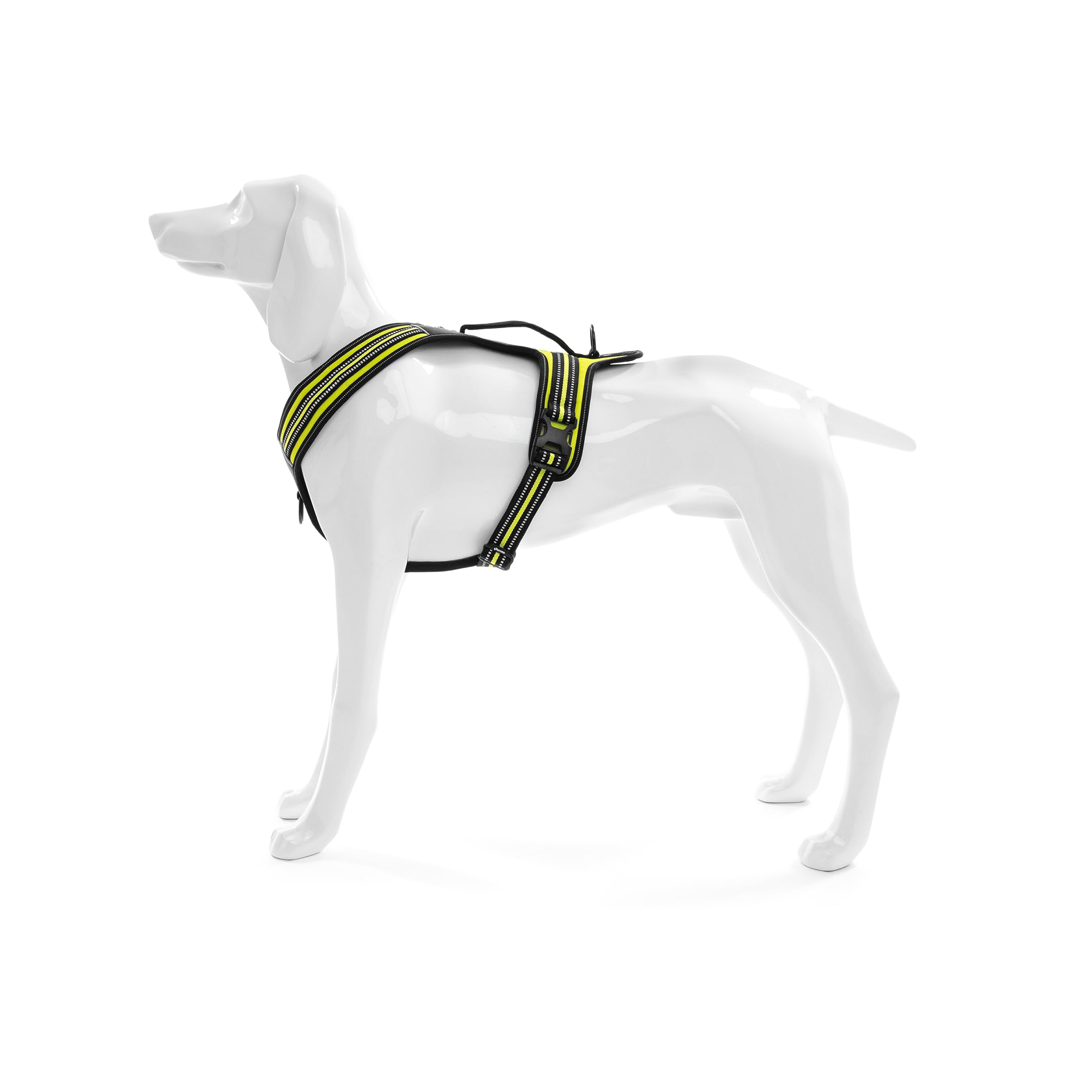 Record Hundegeschirr Action Alpi aus Geflochtenes Nylon Mit 3M ScotchLite Reflektierende Bänder | Farbe Gelb, Größe L, Umfang 70-95 cm