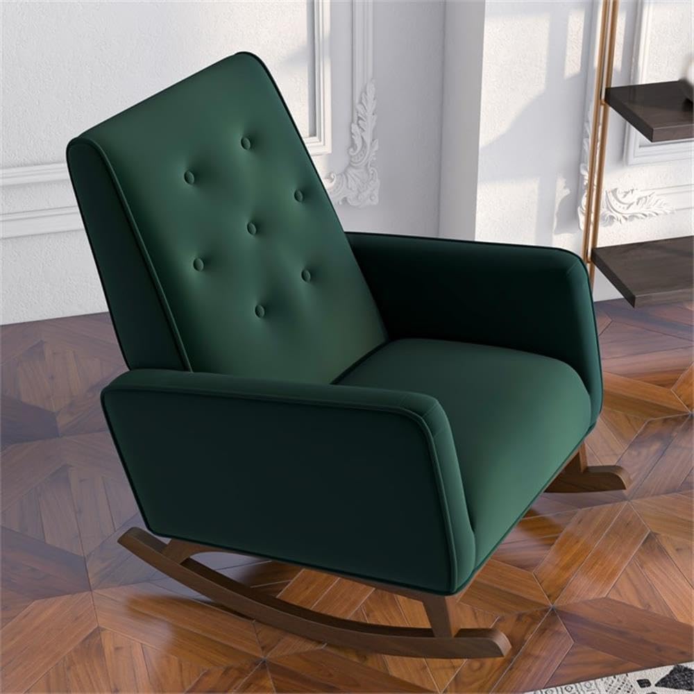 ASHCROFT Dalston Mid-Century Modern Tufted Tight Back Velvet Rocking Chair in Green