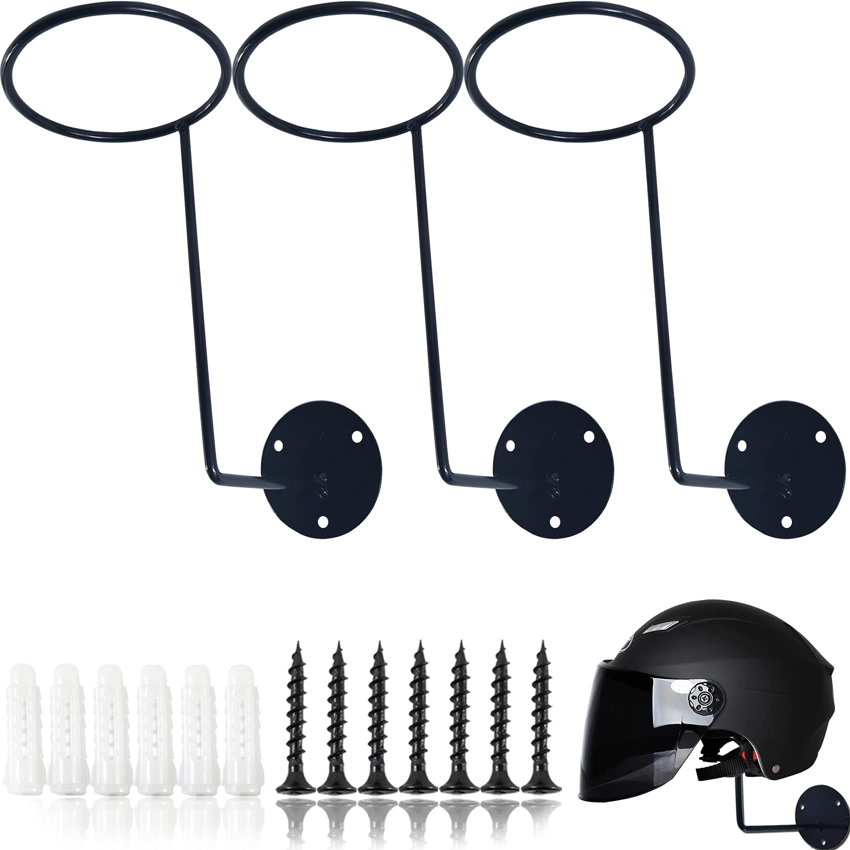 YOOHUA3PCS Helmet Holder Rack Hook Helmets Stand Wall Mount Jacket Hanger Motorcycle Accessories, Black