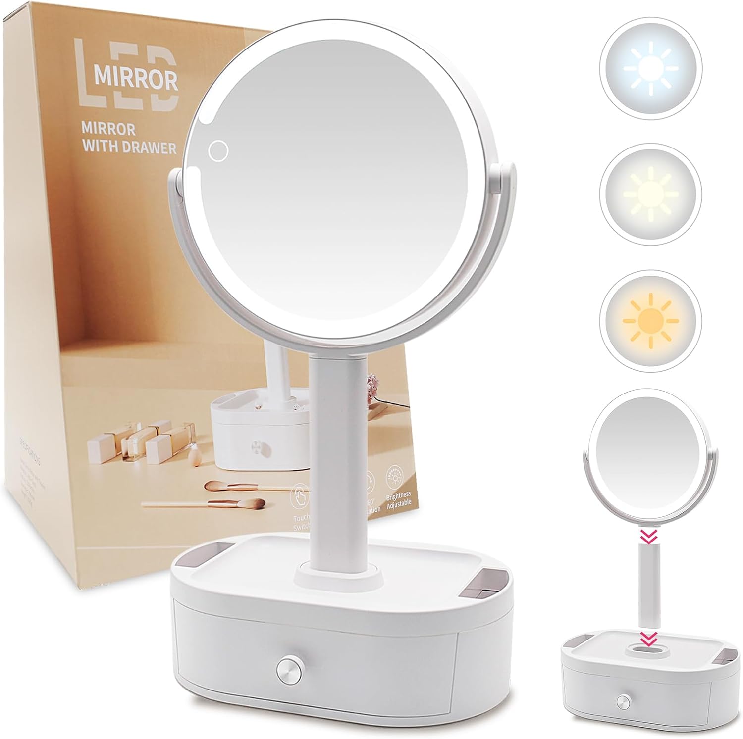 Makeup Mirror with Lights, Lighted Makeup Mirror with Magnification, 80 LED Vanity Mirror with Lights, 3 Color Modes & Stepless Dimming, Shatterp roof & Stable Base - Image 9