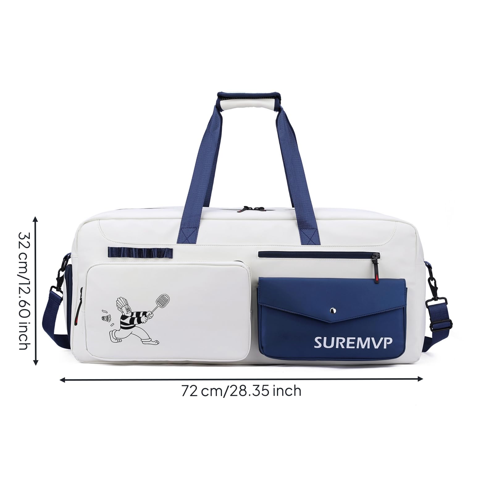 Borsa Porta Racchette Capiente Borsa da Tennis con Scomparto Termico Spazioso Borsone con Scomparto Scarpe per Tennisti, Array, D-05 Bianco Blu Borsa Per Racchette
