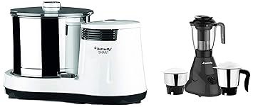 Butterfly Smart Wet Grinder, 2L (White) with Coconut Scrapper Attachment, 150 Watt & Hero Plus Mixer Grin