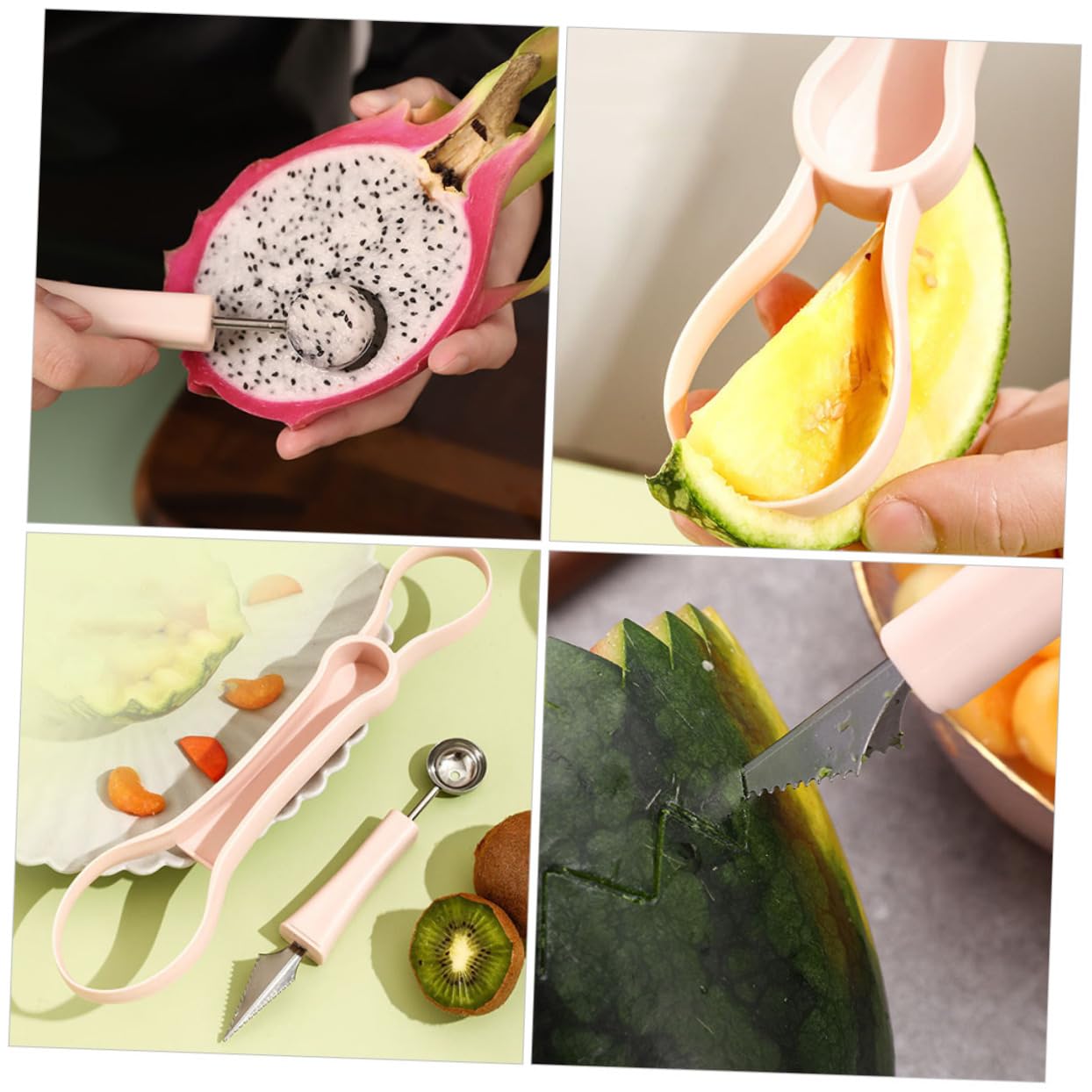 Gatuida 3piezas Cuchara De Melón Multifuncional Acero Inoxidable Herramienta De Corte y Decoración De Frutas Para Sandías y Melones Diseño Ergonómico y Ligero