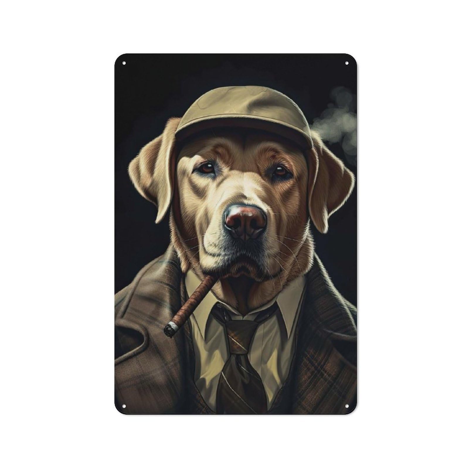Junmoney Style-18 Metal Wall Sign 30X20cm Featuring Labrador Gangster Suit For Café Or Home Bar, A Winter Wall Decor Update For Hospitality Decor Collectors