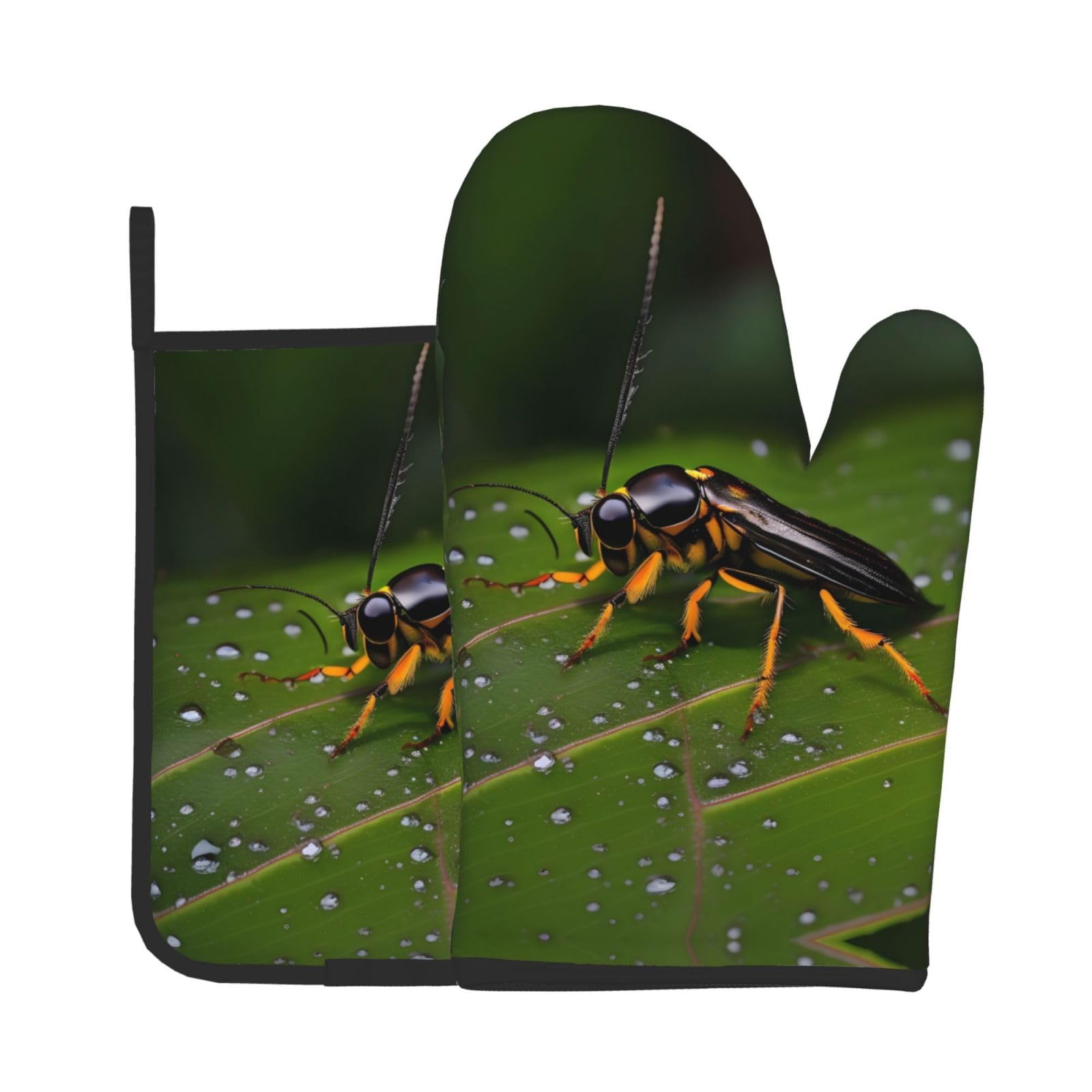 Oven Mitts and Potholders Set of 2 for Kitchen Baking Cooking GrayInsects on Leaves Thick and Durable