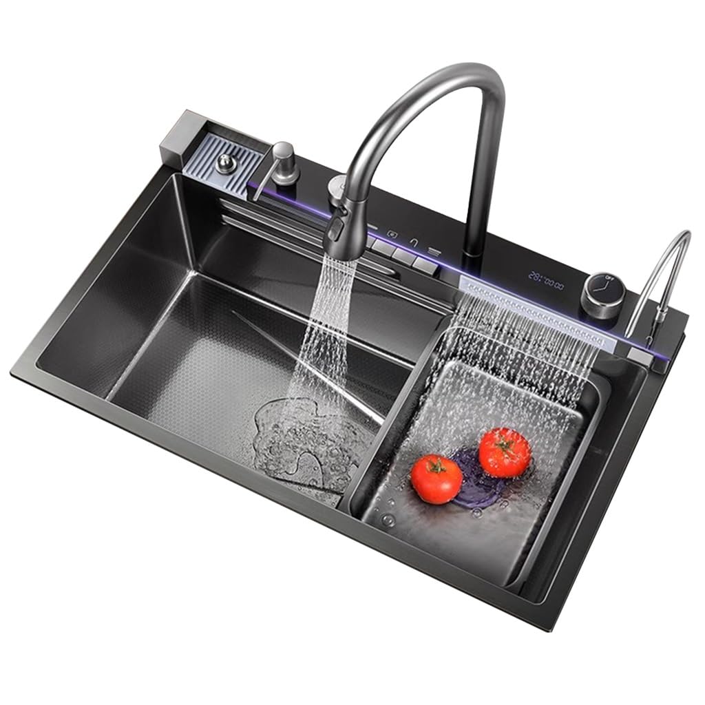 Évier de cuisine noir haut de gamme 75 cm avec rince-verre haute pression
