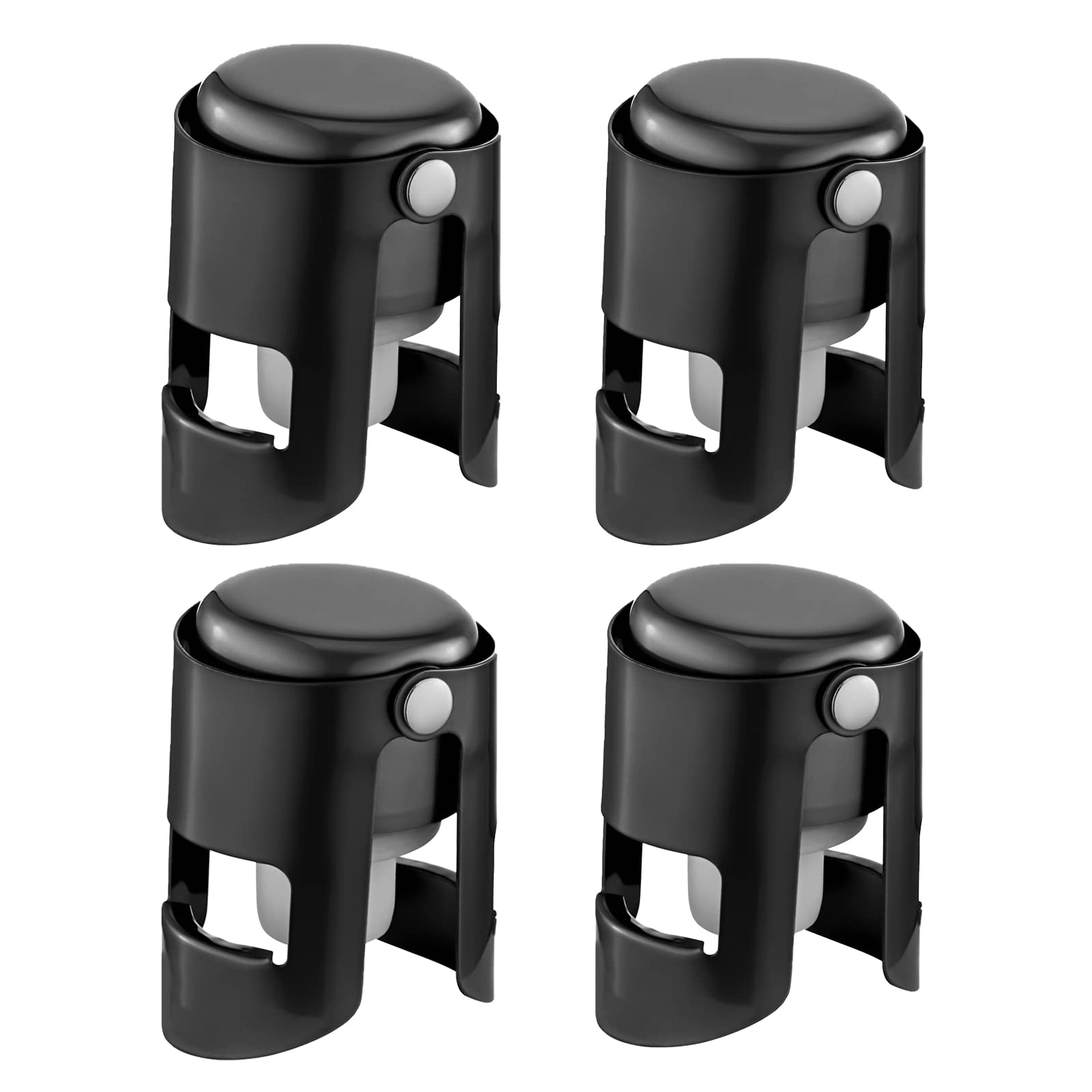 Champagne Stoppers with Stainless Steel Champagne Saver with Food Grade Silicone Leak proof Keep Fresh Suitable for Champagne, Cava, Prosecco and Sparkling (Black, 4 Pack)