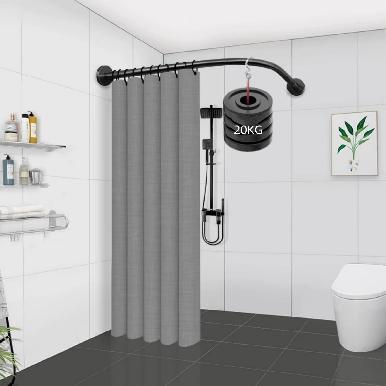 Tringle à rideau de douche sans perçage en forme de L, réglable en acier inoxydable, support de rail de rideau de douche adapté au dressing de salle de bain(75-95x75-95cm)