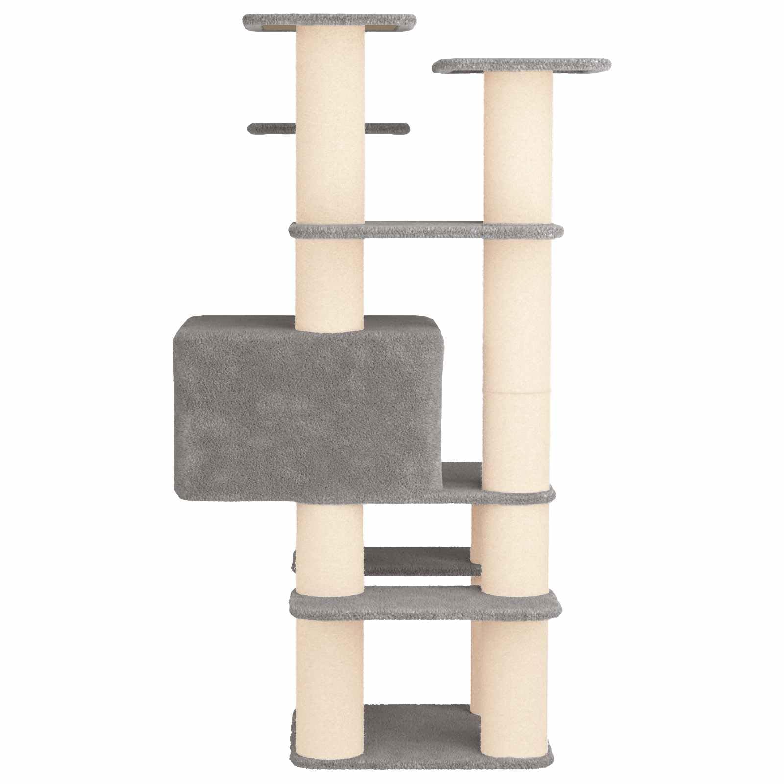 Árbol rascador de 161 cm, color gris claro, con cueva y tronco de sisal | Árbol rascador para gatos de varios niveles hecho de madera y felpa. Parque infantil ideal para la sala de estar.