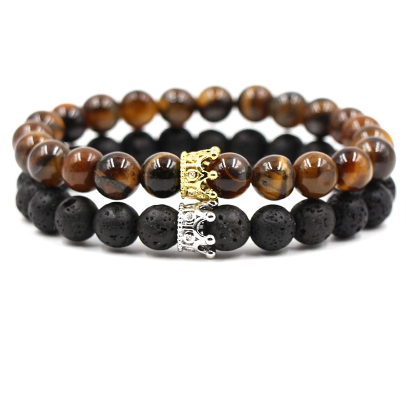 Epinki Naturstein Armbänder Krone mit Zirkonia für Damen & Herren, 8mm Echten Natursteinen Perlenarmband Herren mit Edelsteinen, Tolle Geschenkidee Handgemacht, 19CM