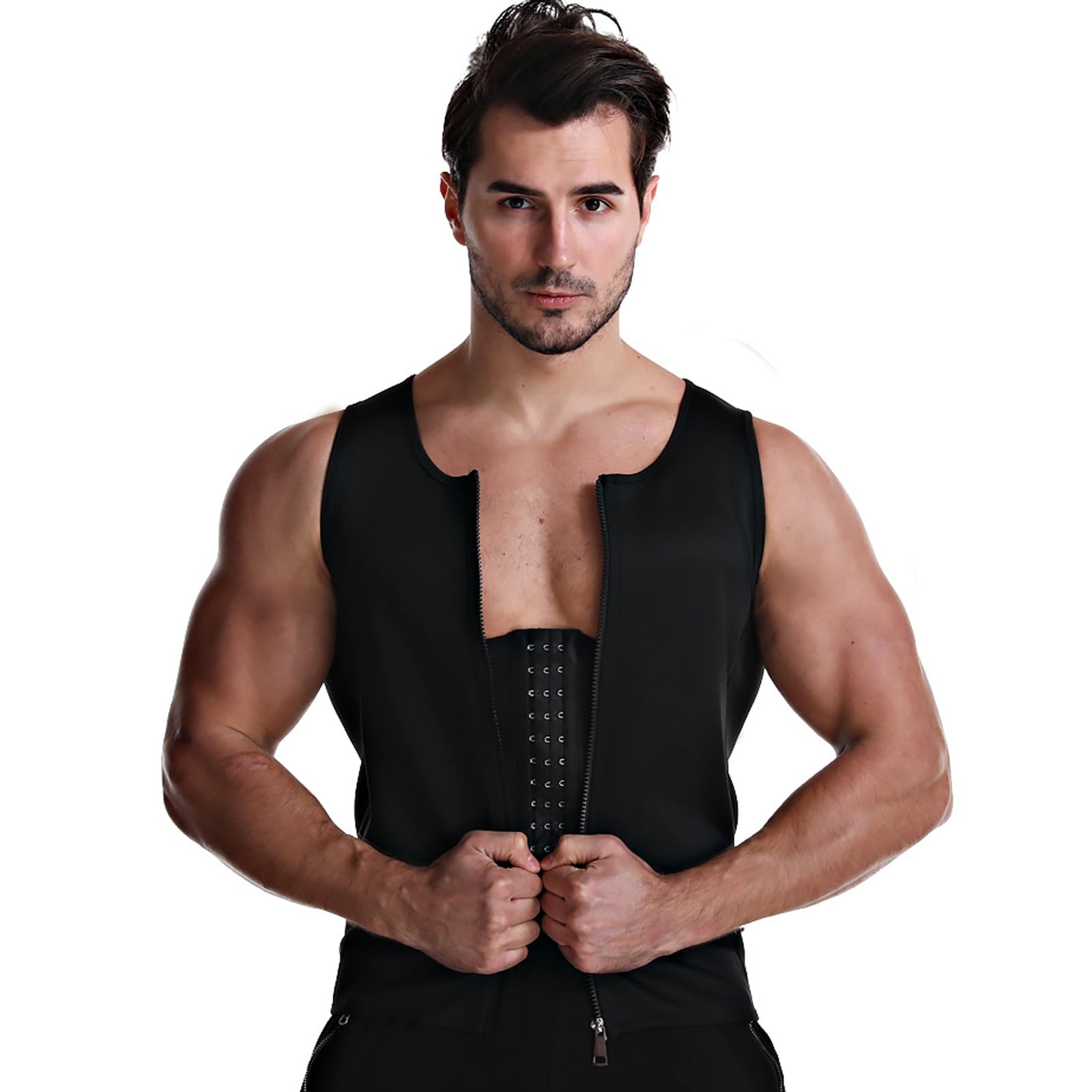 Meichoon Men Shapewear Belt Compression Vest Corset Weight Loss Undershirts Waist Trainer Sauna Suit for Gym Workout Exercise