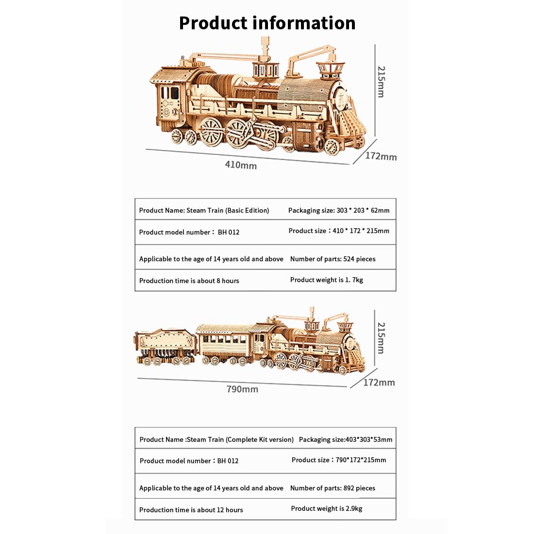 3D Puzzle Holz Dampflokomotive Mechanik Getriebe Bausatz, DIY Montage 3D Holzpuzzle Zug Bastelset Weihnachten 2025 Dekoration Geschenk Modell, Dampflokomotive + Ständer (524 Teile)
