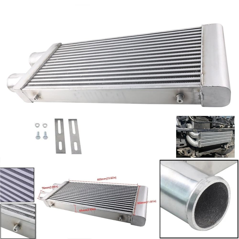 r Zestaw przewodów intercoolera Aluminiowe uniwersalne 3-calowe wejścia/wyjścia 600 X 300 X 76 Chłodnica intercooler Intercooler do turbiny | Zestaw samodzielnego montażu chłodnicy Turbo Intercooler z tą samą stroną
