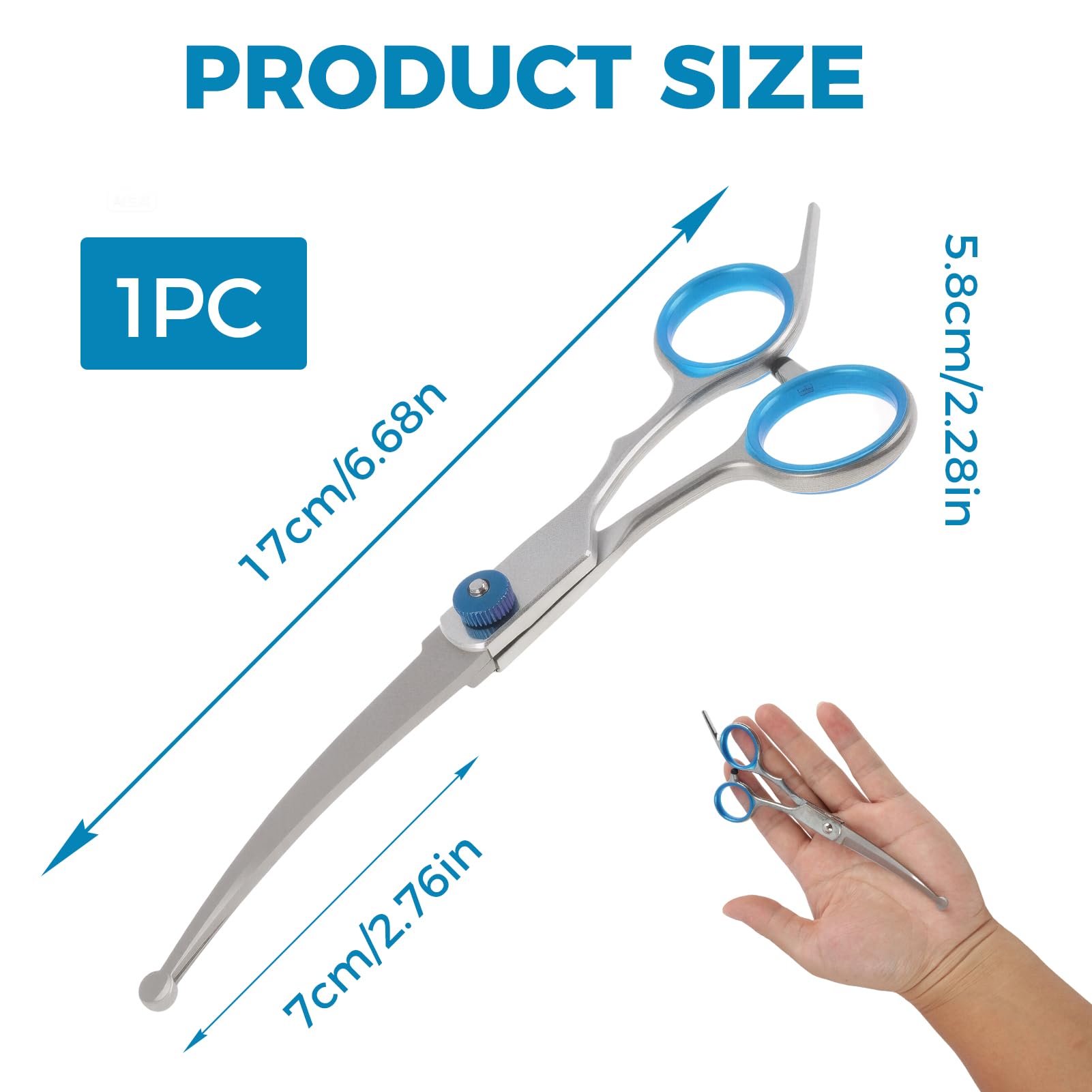 Pet Grooming Scissors, 6" Up Curved Dog Grooming Scissors Set for Dogs with Safety Round Tip Professional for Face Ears, Eyes - Image 2
