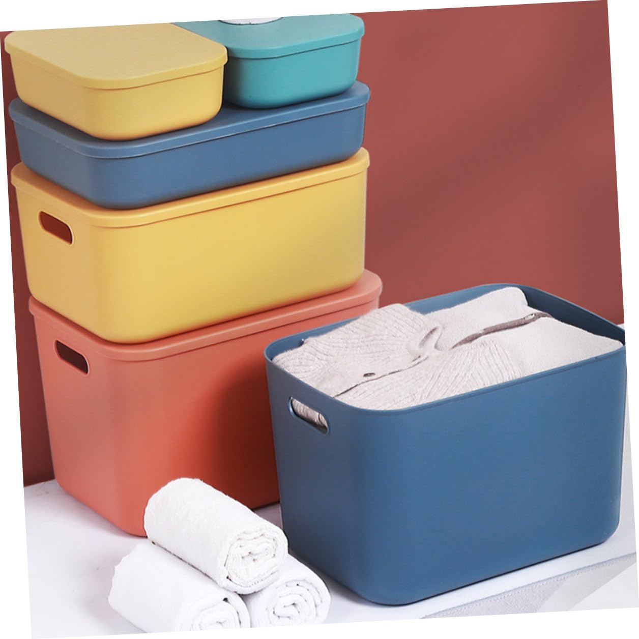 Scatola di Stoccaggio con Coperchio in Plastica PP Organizer Multiuso per Cosmetici e Piccoli Oggetti Grande Capacità Contenitore Decorativo per Armadio e Scrivania Blu