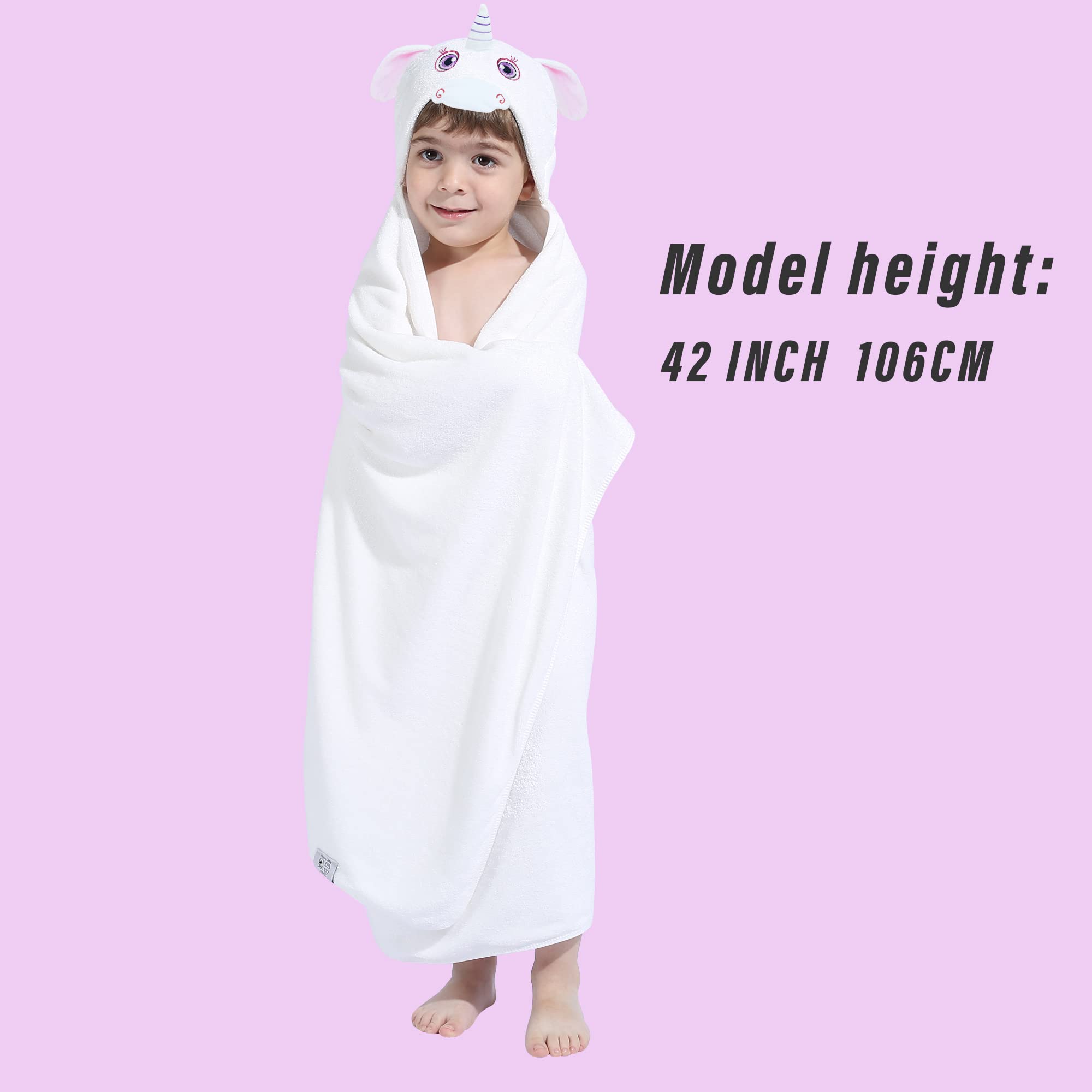 HIPHOP PANDA Toalla con capucha para niños, viscosa derivada de bambú, 76 x 127 cm, tamaño grande para 3 a 10 años, toalla de baño prémium para niños, toalla de playa para niñas, niños, unicornio