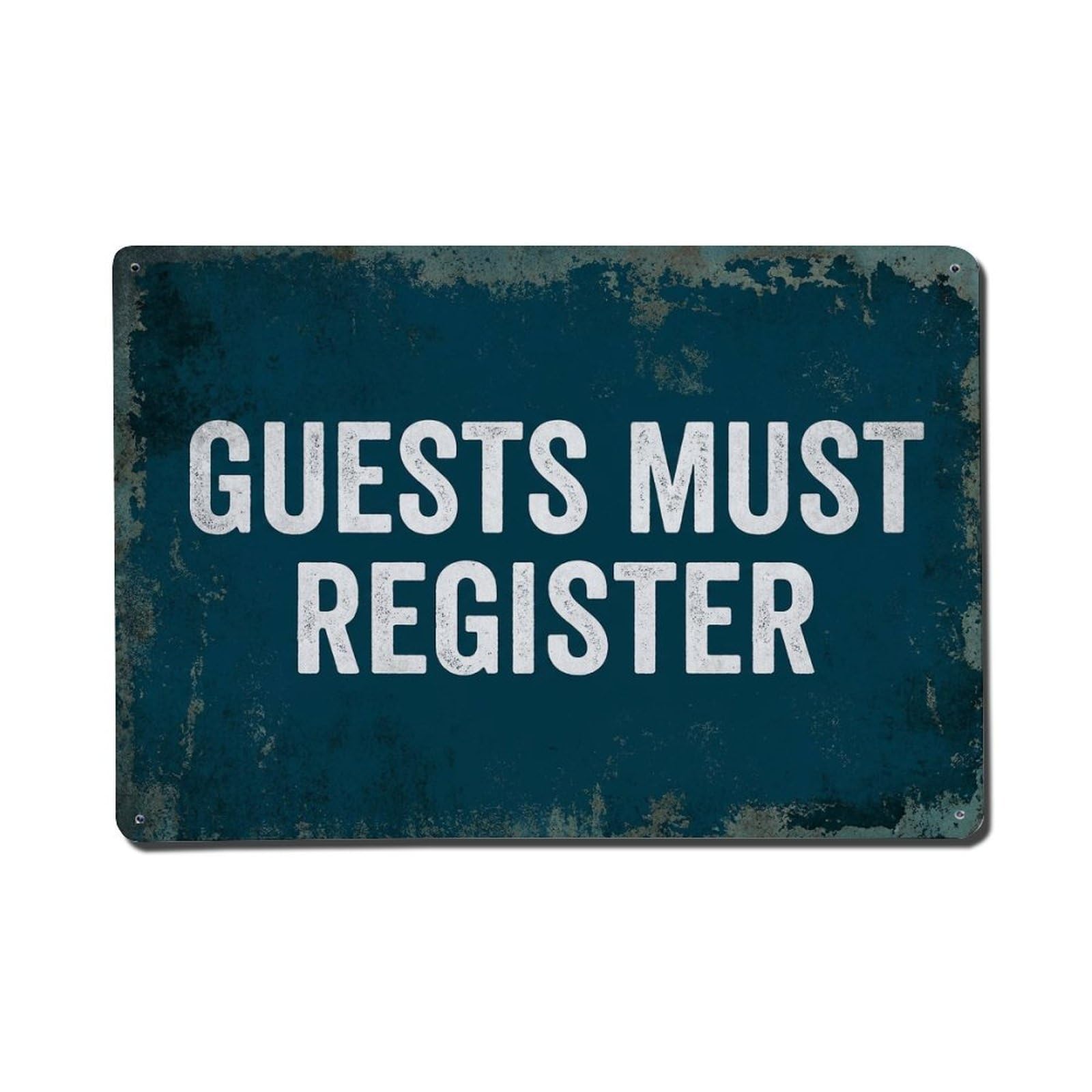 Vintage Guests Must Register Metal Tin Sign